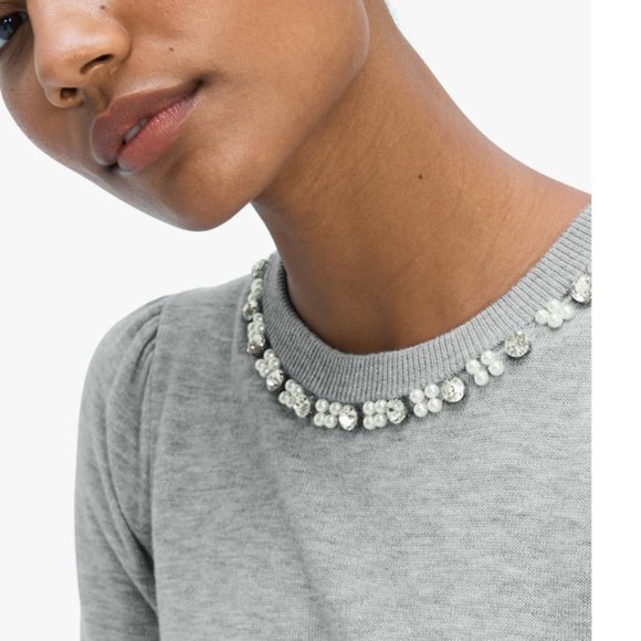 Kate Spade pearl crystal collar sweater grey heather size small nwot - Picture 5 of 9